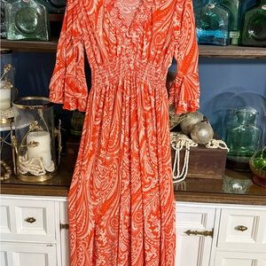 Vibrant Paisley Maxi Dress in Orange
